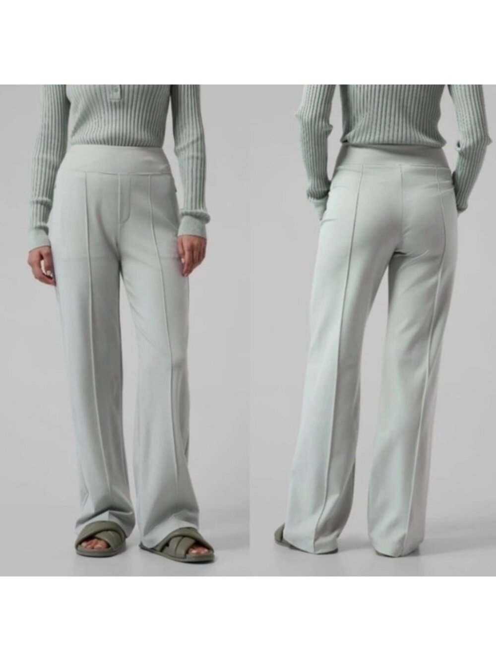 Athleta Eastbound Wide-Leg Pants Mint High-Rise Pull-On Lightweight Stretchy 14